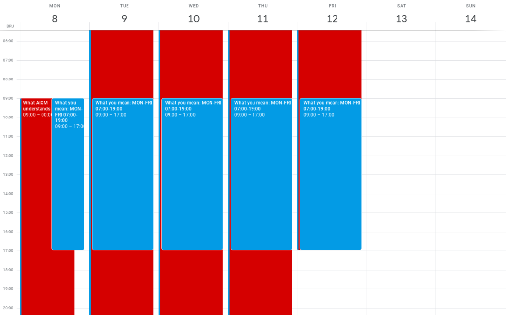 MON-FRI timesheets in AIXM 5.1